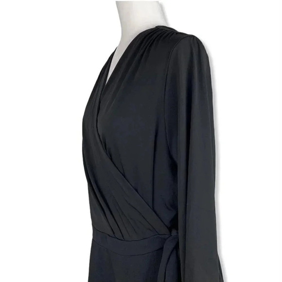 ECI Stretch 3/4 Sleeve Black Women's Wrap Dress - Picture 6 of 10